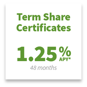 Term Share Certificates: 1.25% APY* at 48 months.