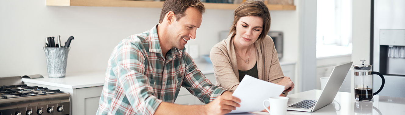 Couple researching online.